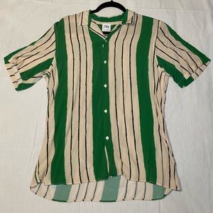 Mens Zara Size Large Striped Casual Button Down Short Sleeve Shirt
